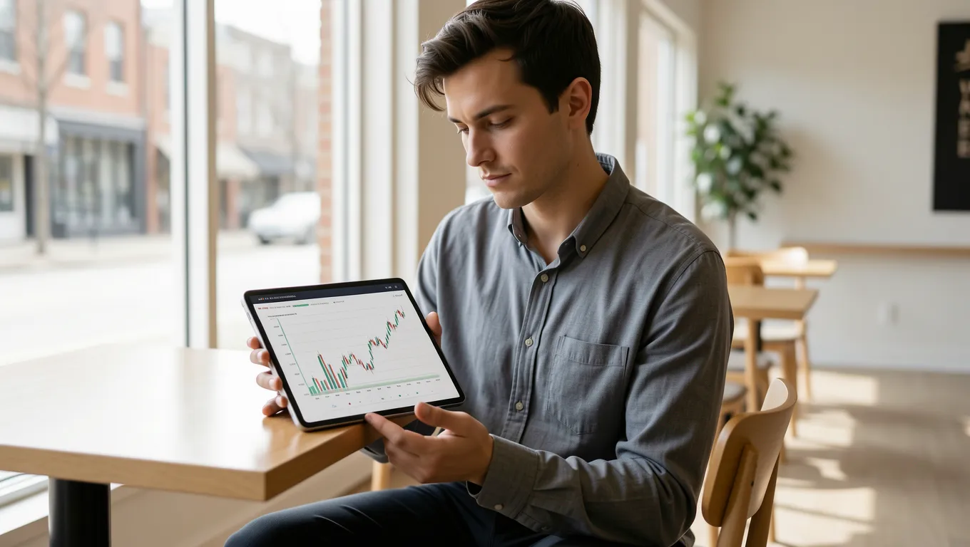 Person analyzing financial loan comparison data on a digital tablet