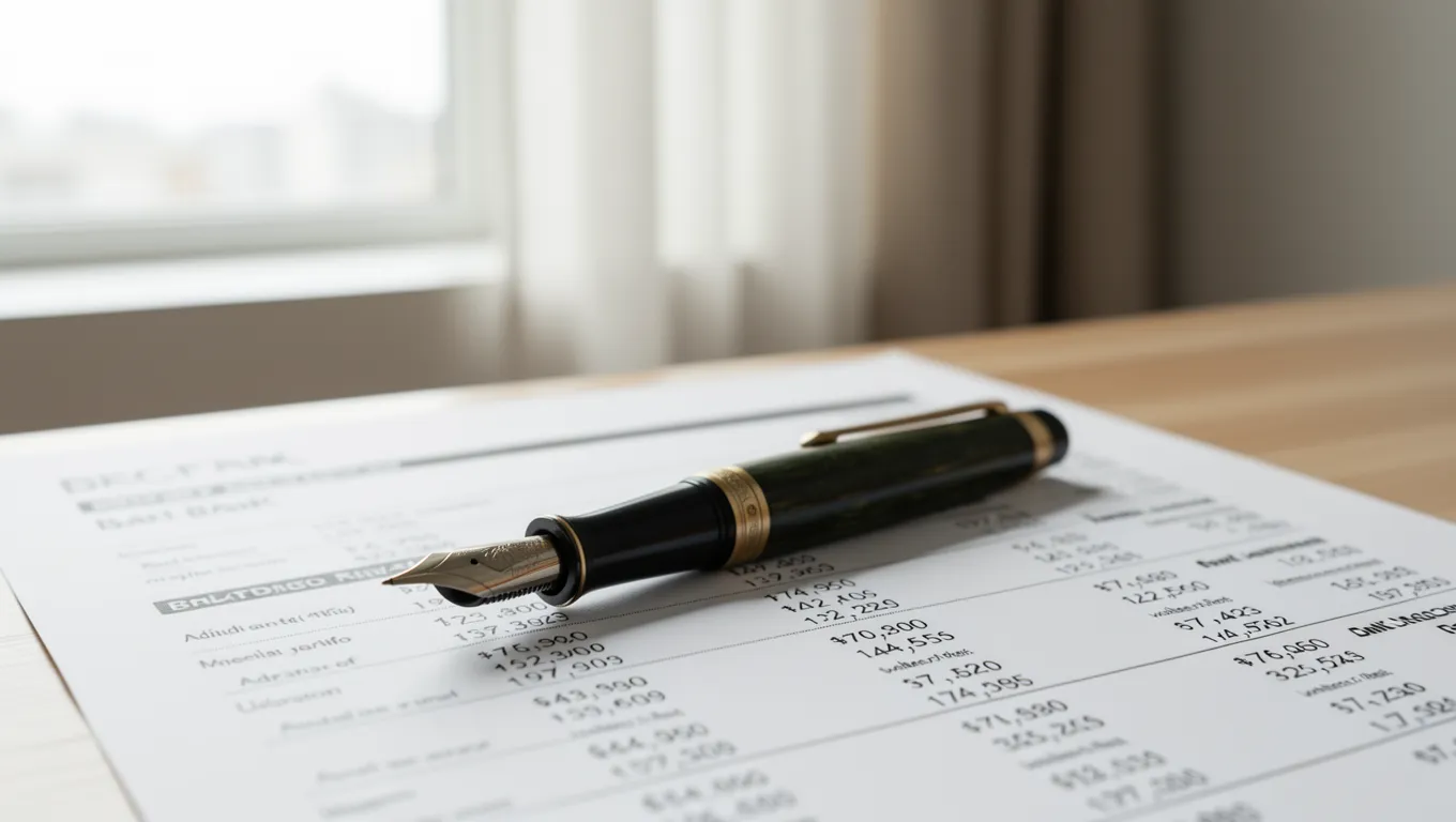 Bank statement and pen showing interest rates