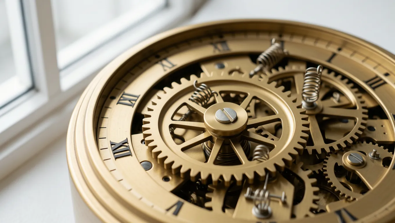 Close up of mechanical clock gears symbolizing interest accumulation