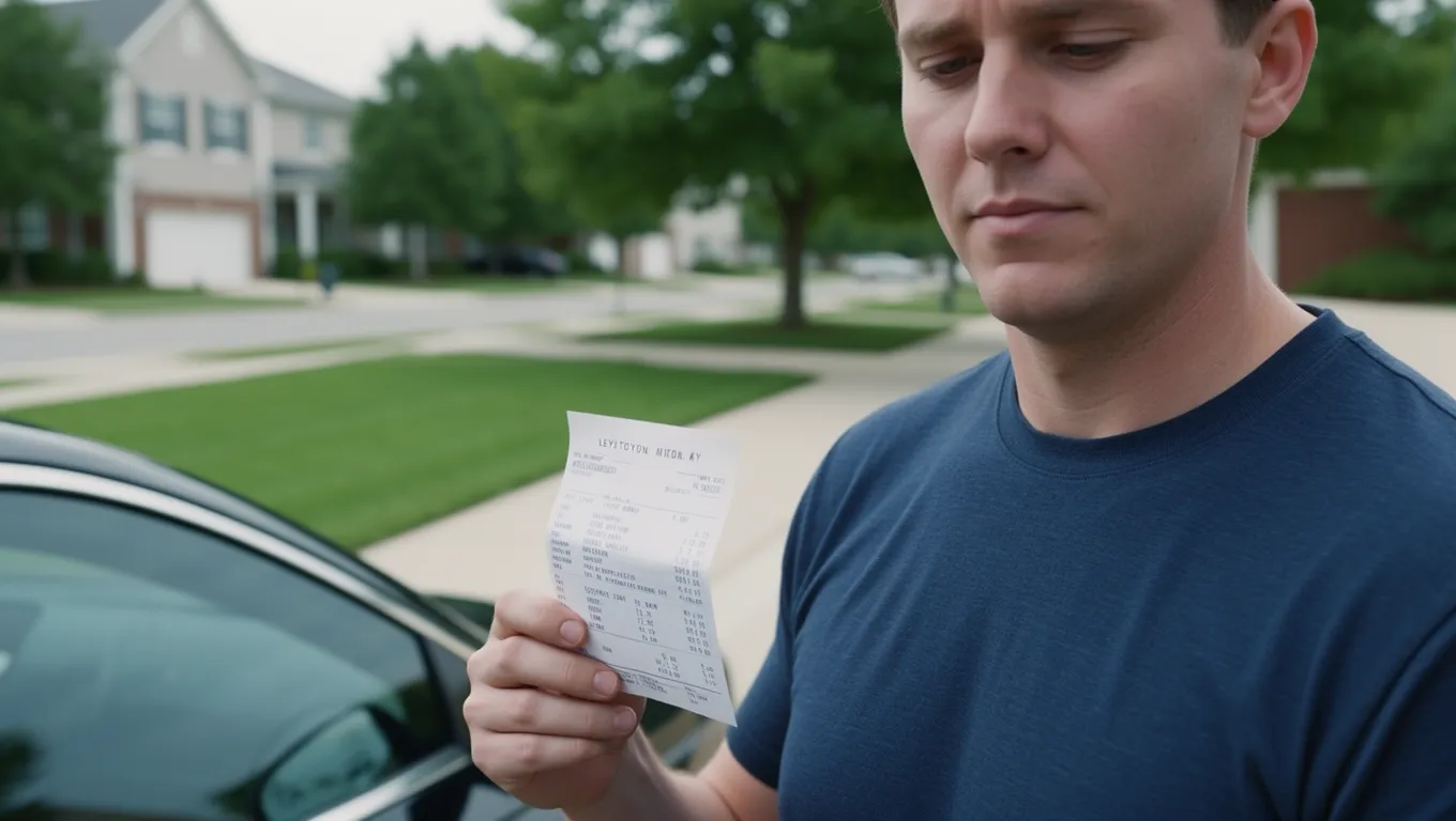 Person reviewing urgent car repair costs near their vehicle in Lexington, KY.