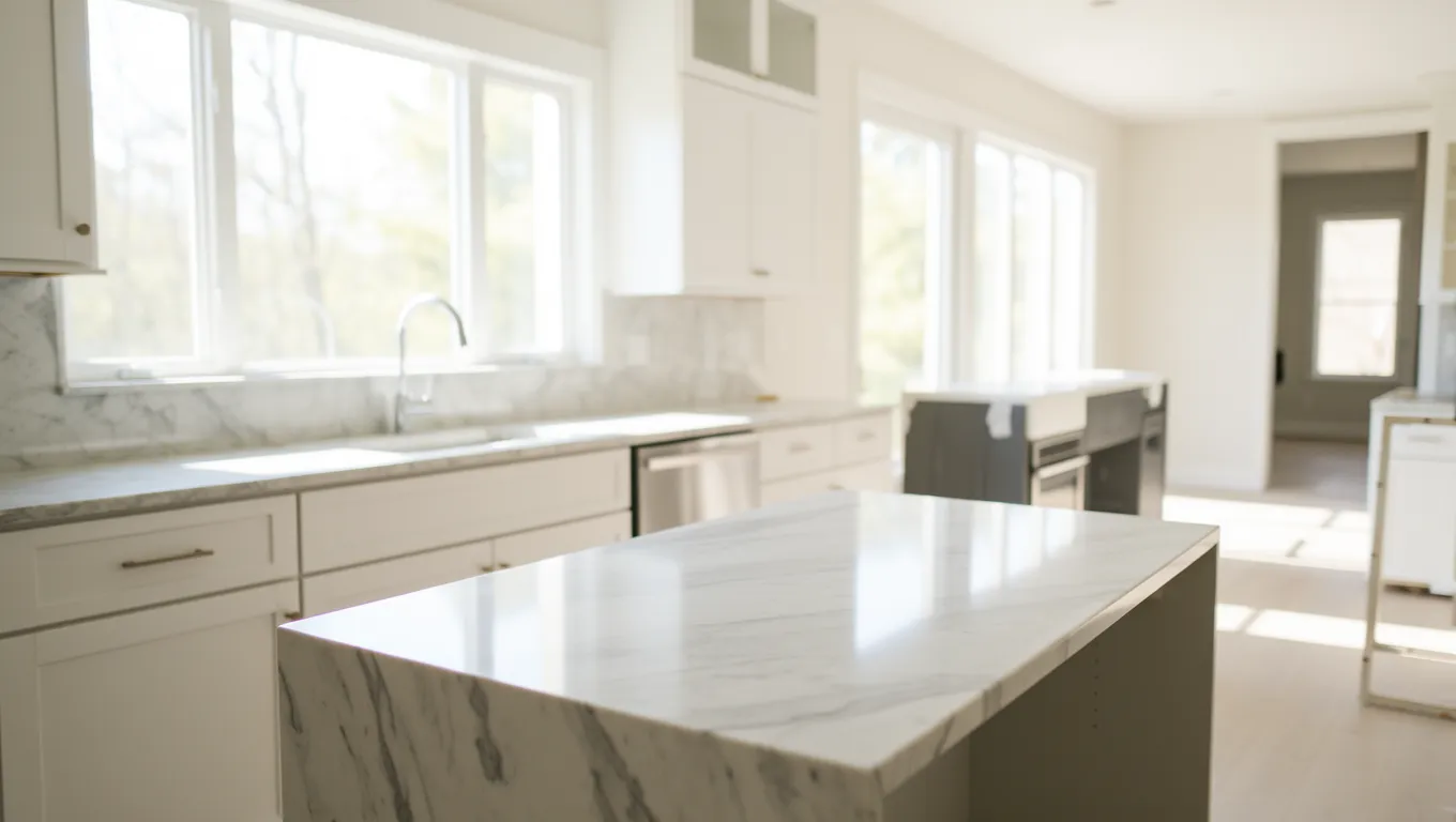 A modern kitchen remodel featuring marble countertops for home improvement personal loans Lexington, KY