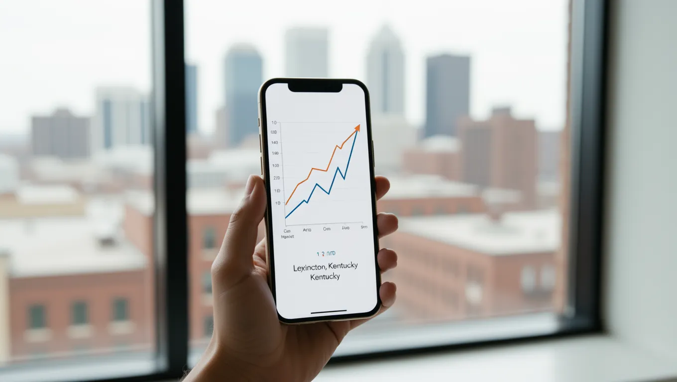 Mobile phone showing financial growth for personal loans for bad credit Lexington, KY residents