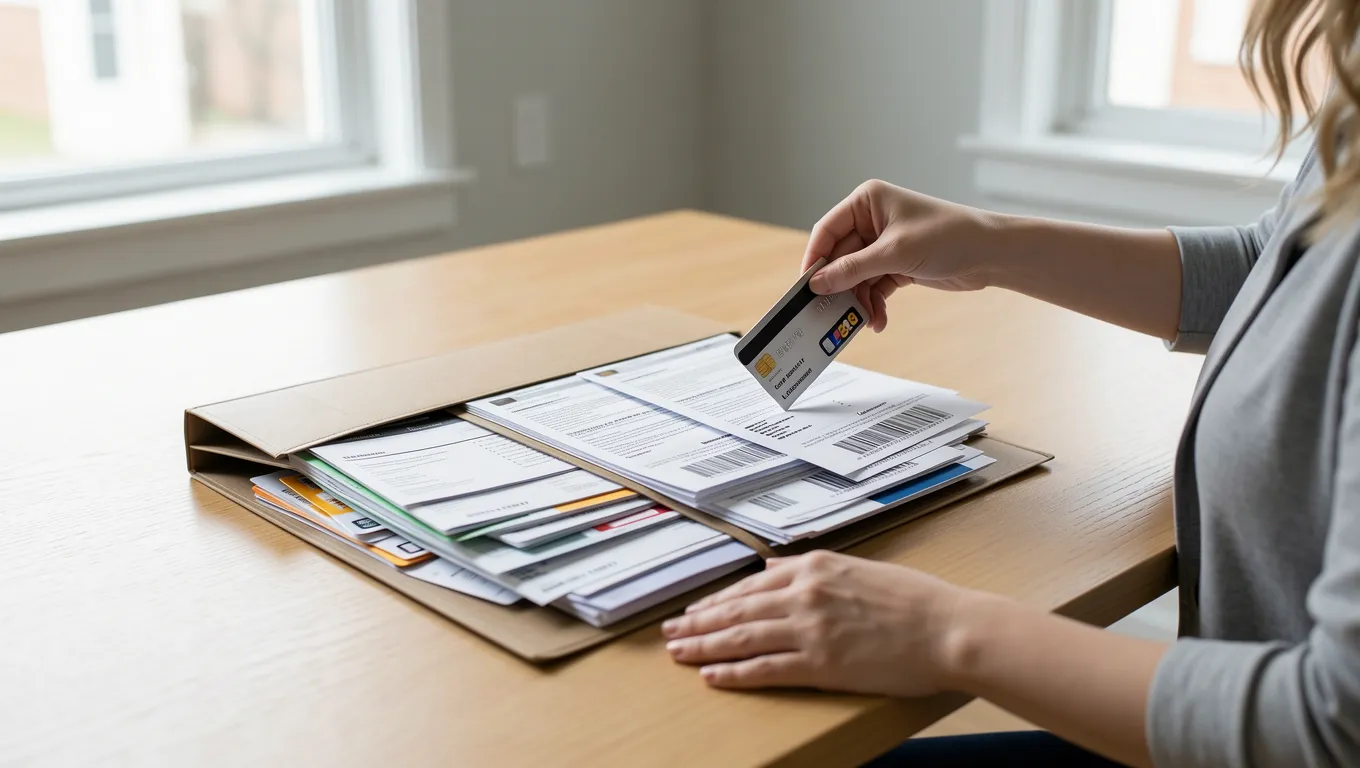 Person organizing debt documents for personal loans for debt consolidation in Lexington, KY