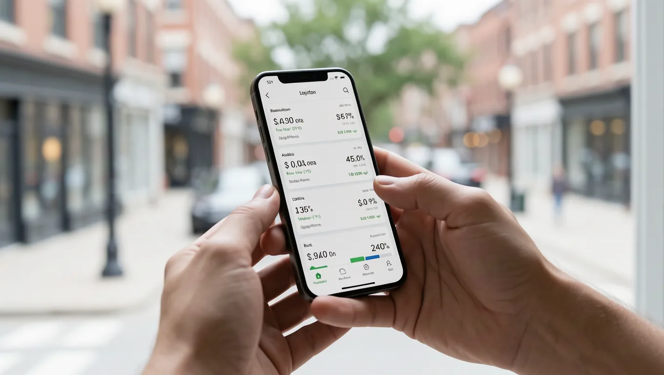 Using a smartphone to check same day cash loans Lexington, KY options in a bright setting.