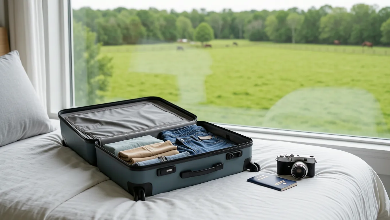 Traveler preparing for a trip with vacation personal loans in Lexington, KY scenery in background